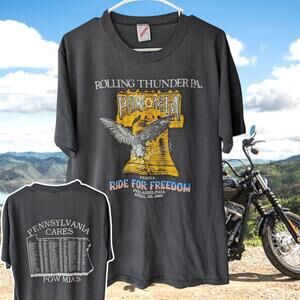 Vintage 1990 Rolling Thunder PA Grunge Biker POW MIA Ride for Freedom XL Tee HD